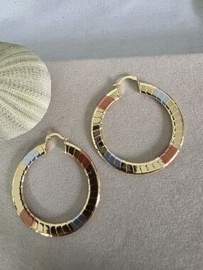 Gold Filled Tricolor Flat Hoop Earrings